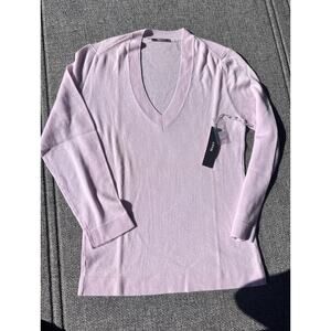 MAYA V-Neck Size Large Long Sleeve Lilac 100% Cashmere Sweater Lightweight